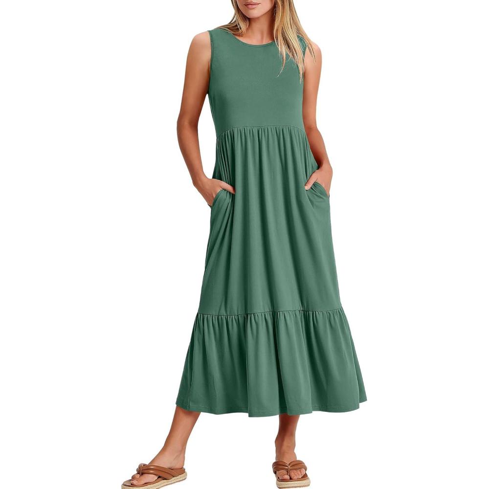 imageANRABESS Women Summer Casual Sleeveless Crewneck Sundress Aline Flowy Tiered Maxi Long Beach Dress Vacation OutfitsGrass