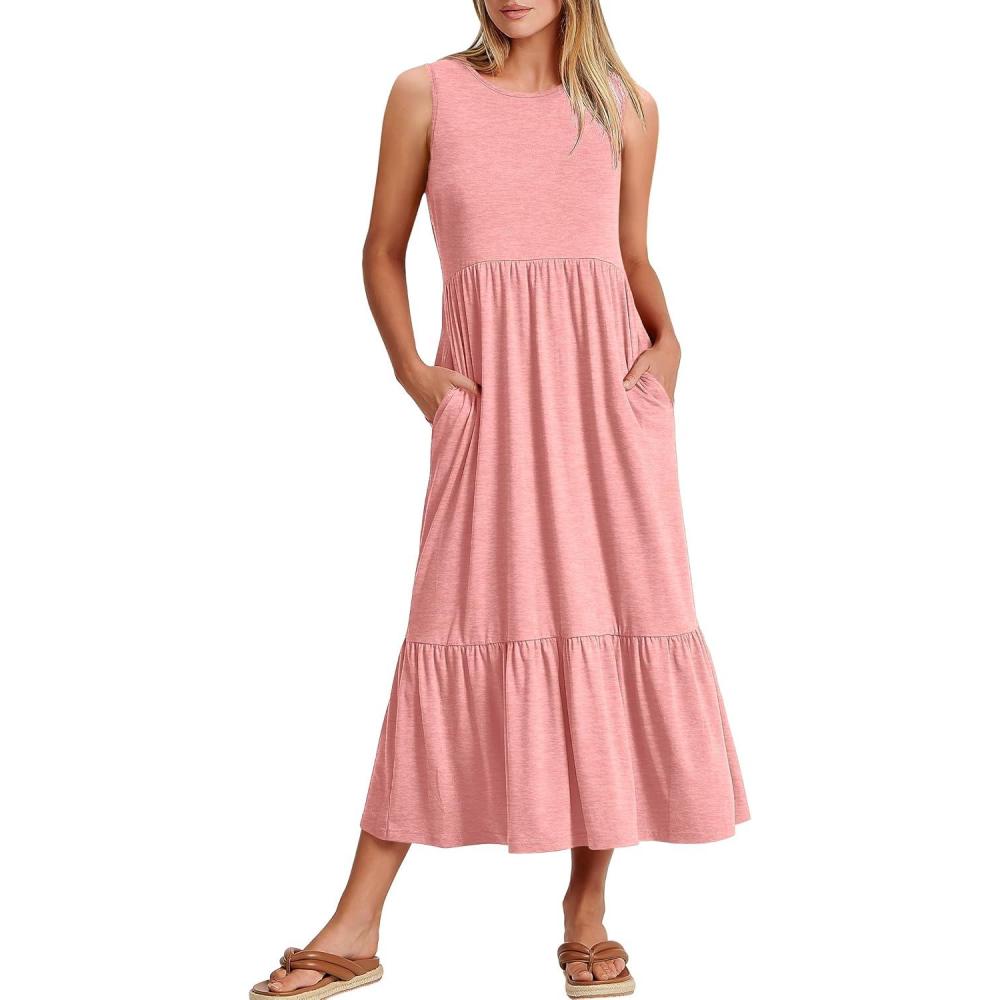 imageANRABESS Women Summer Casual Sleeveless Crewneck Sundress Aline Flowy Tiered Maxi Long Beach Dress Vacation OutfitsPink