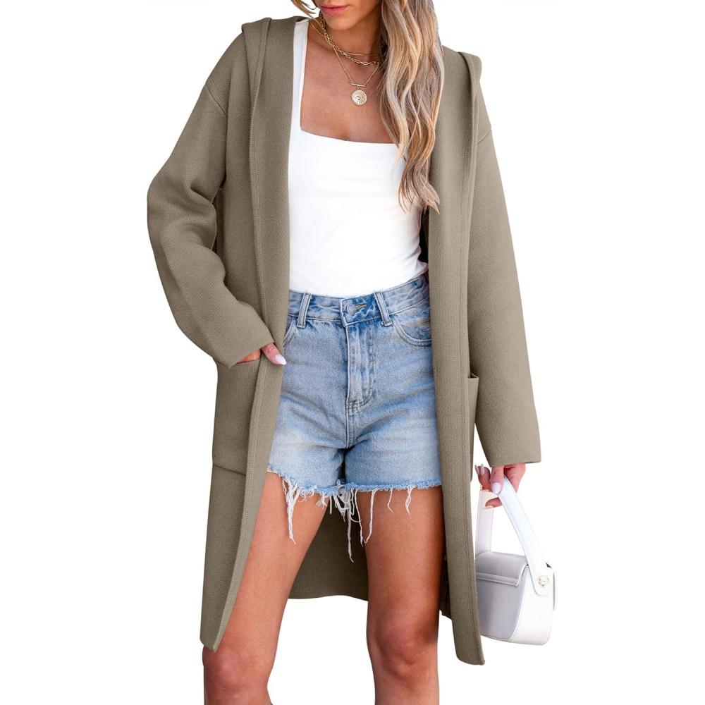 imageANRABESS Womens Cardigan Sweater Oversized Coatigan Knitted Hooded Coat 2025 Fall Outfits OutwearTaupe