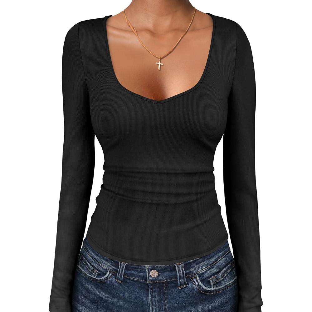 imageANRABESS Womens Long Sleeve Tops Sweetheart Neck Ribbed Knit Slim Fitted Shirts Basic Layer Tees 2025 Fall OutfitsBlack
