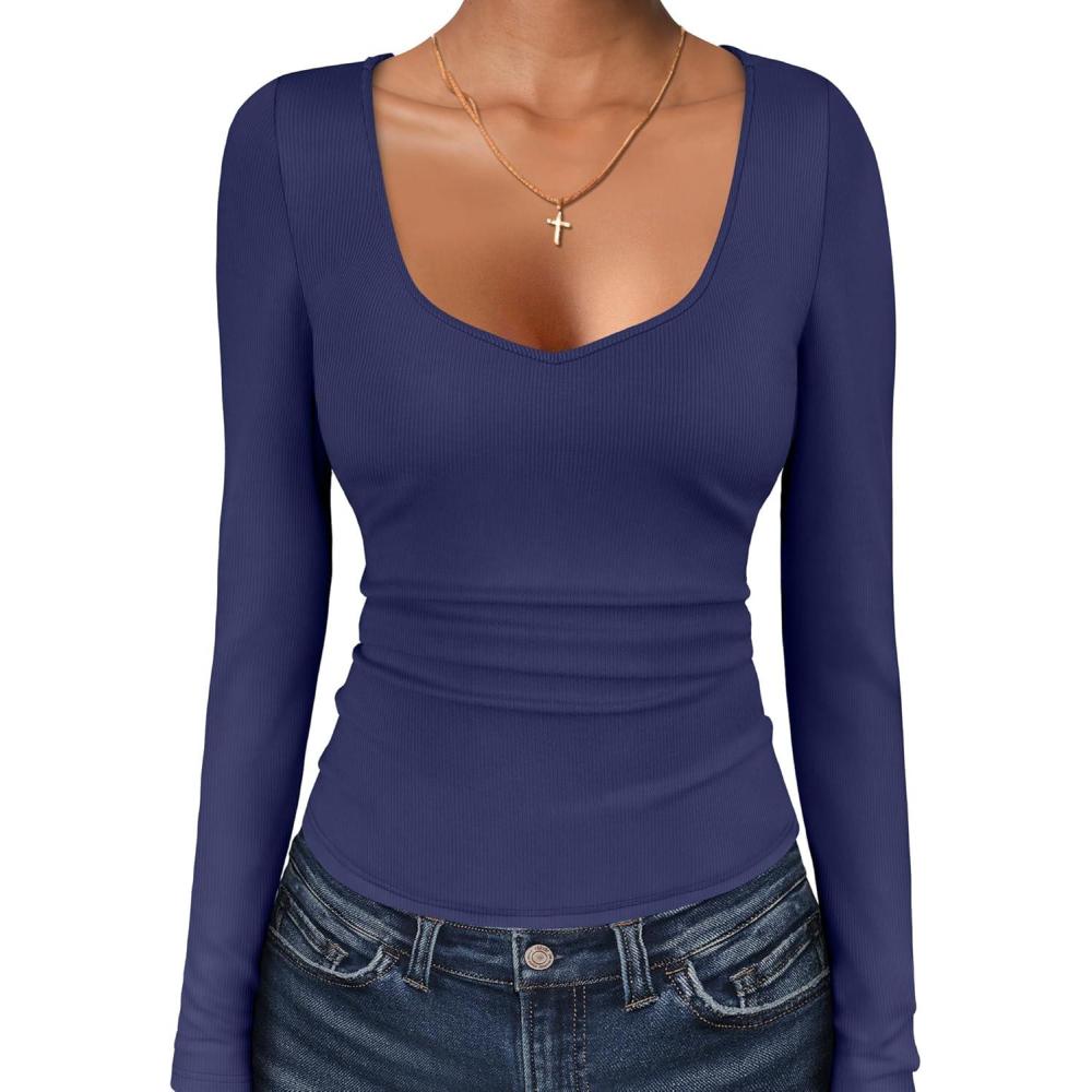 imageANRABESS Womens Long Sleeve Tops Sweetheart Neck Ribbed Knit Slim Fitted Shirts Basic Layer Tees 2025 Fall OutfitsNavy Blue