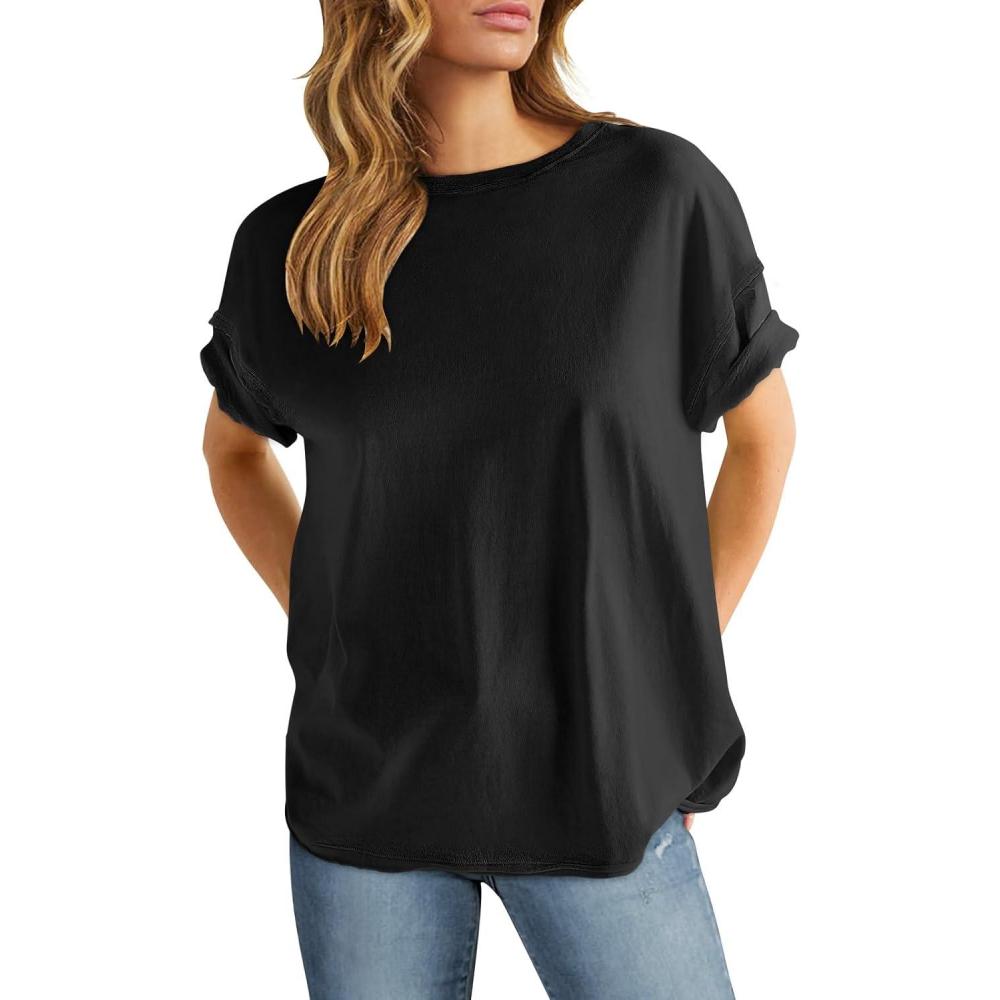 imageANRABESS Womens Tops Oversized T Shirts Loose Fit Short Sleeve Crewneck Summer Casual 2025 Trendy Boxy Tee BlouseBlack