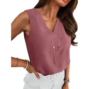 ANRABESS Tank Top for Women Dressy Casual Business Work Blouses Sleeveless V Neck Textured Tops 2025 Spring Summer Outfits(Dusty Rose)