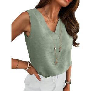 ANRABESS Tank Top for Women Dressy Casual Business Work Blouses Sleeveless V Neck Textured Tops 2025 Spring Summer Outfits(Light Green)