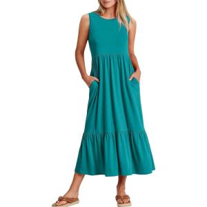 ANRABESS Women Summer Casual Sleeveless Crewneck Sundress Aline Flowy Tiered Maxi Long Beach Dress Vacation Outfits(Lake)