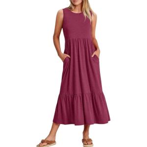 ANRABESS Women Summer Casual Sleeveless Crewneck Sundress Aline Flowy Tiered Maxi Long Beach Dress Vacation Outfits(Purple)