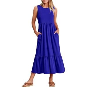 ANRABESS Women Summer Casual Sleeveless Crewneck Sundress Aline Flowy Tiered Maxi Long Beach Dress Vacation Outfits(Royal Blue)
