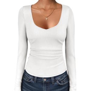 ANRABESS Womens Long Sleeve Tops Sweetheart Neck Ribbed Knit Slim Fitted Shirts Basic Layer Tees 2025 Fall Outfits(White)