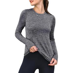 ANRABESS Womens Long Sleeve Workout Quick Dry Fitted Yoga Gym Athletic Shirts(Black)