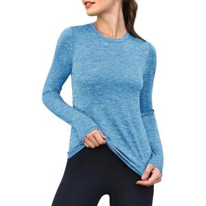 ANRABESS Womens Long Sleeve Workout Quick Dry Fitted Yoga Gym Athletic Shirts(Blue)