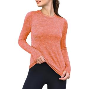 ANRABESS Womens Long Sleeve Workout Quick Dry Fitted Yoga Gym Athletic Shirts(Orange)