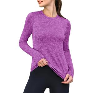 ANRABESS Womens Long Sleeve Workout Quick Dry Fitted Yoga Gym Athletic Shirts(Purple)