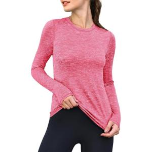 ANRABESS Womens Long Sleeve Workout Quick Dry Fitted Yoga Gym Athletic Shirts(Red)
