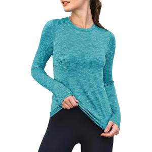 ANRABESS Womens Long Sleeve Workout Quick Dry Fitted Yoga Gym Athletic Shirts(Turquoise)