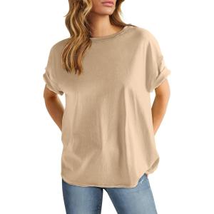 ANRABESS Womens Tops Oversized T Shirts Loose Fit Short Sleeve Crewneck Summer Casual 2025 Trendy Boxy Tee Blouse(Apricot)