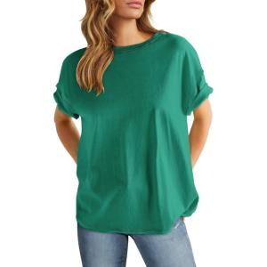 ANRABESS Womens Tops Oversized T Shirts Loose Fit Short Sleeve Crewneck Summer Casual 2025 Trendy Boxy Tee Blouse(Green)