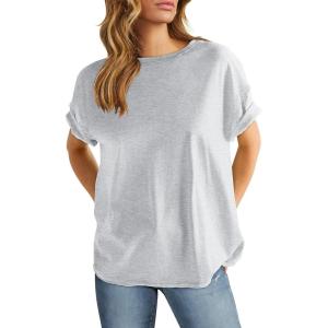 ANRABESS Womens Tops Oversized T Shirts Loose Fit Short Sleeve Crewneck Summer Casual 2025 Trendy Boxy Tee Blouse(Light Grey)