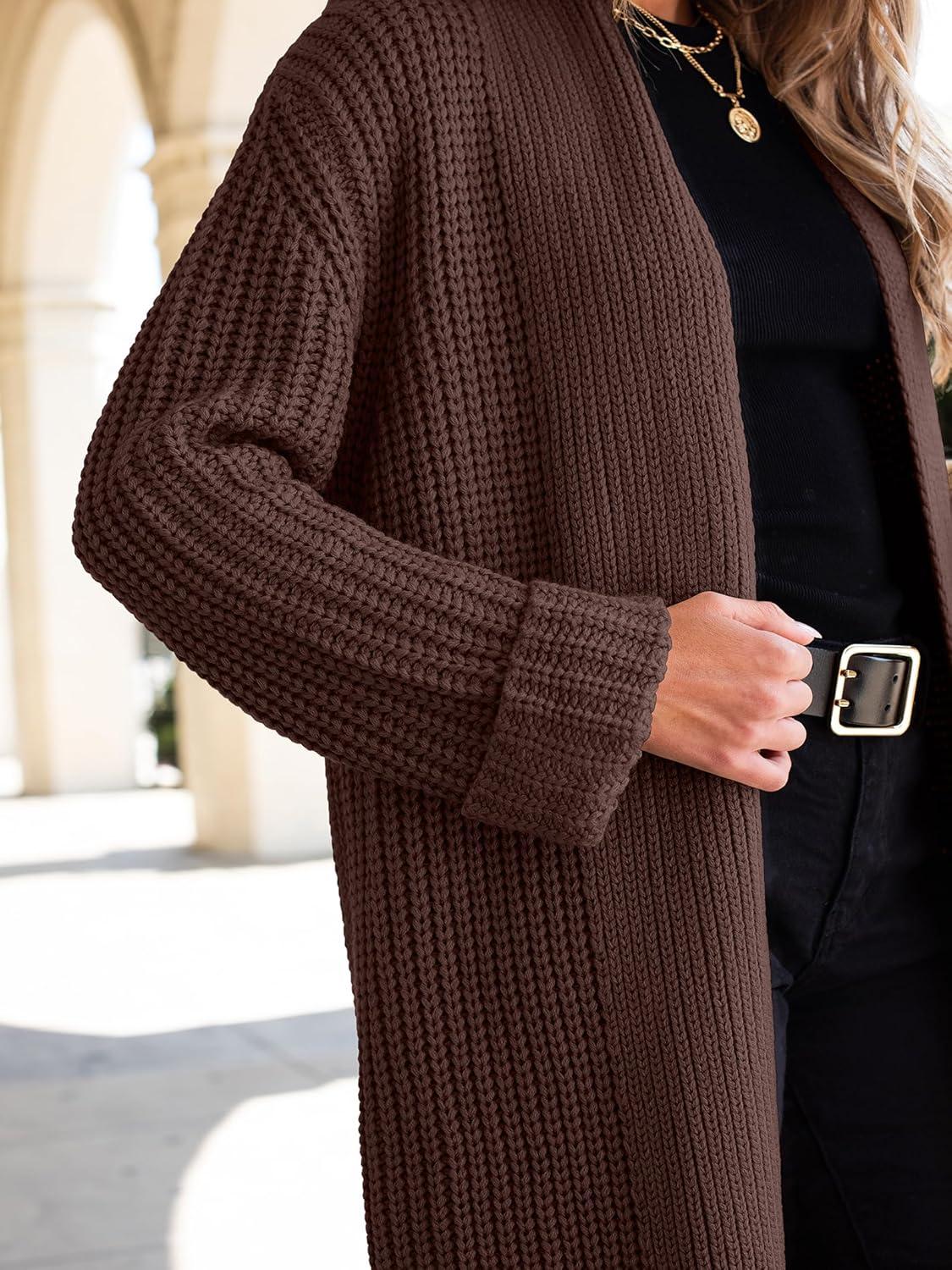 imageANRABESS Women Knit Long Cardigan Long Sleeve Open Front Lapel Oversized Sweater Coat 2025 Fall Duster Outerwear ClothesRed Brown