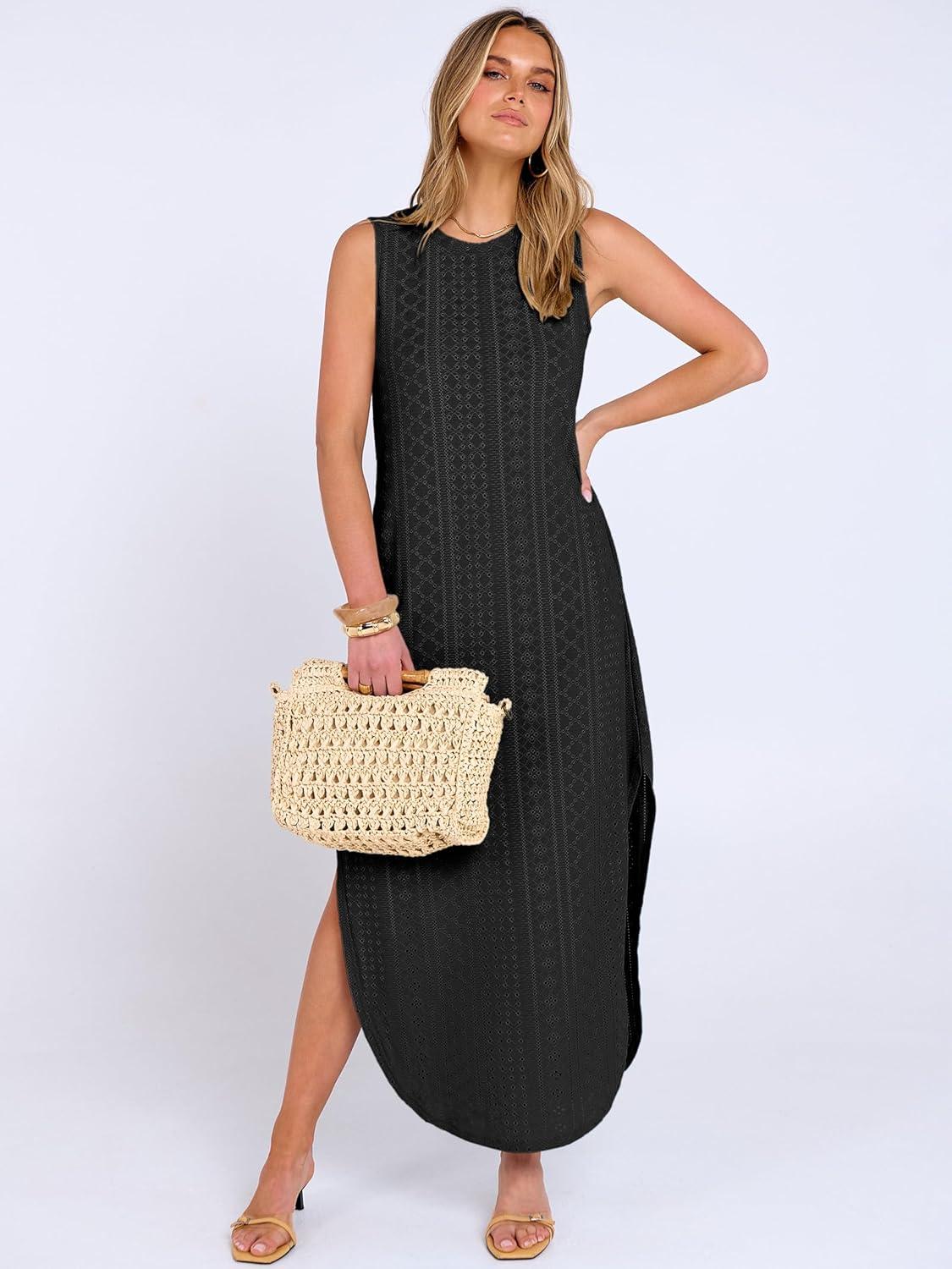 imageANRABESS Women Maxi Dress Summer Casual Loose Sleeveless Sundress Coverup Beach Eyelet Dresses 2026 Vacation Travel OutfitsBlack