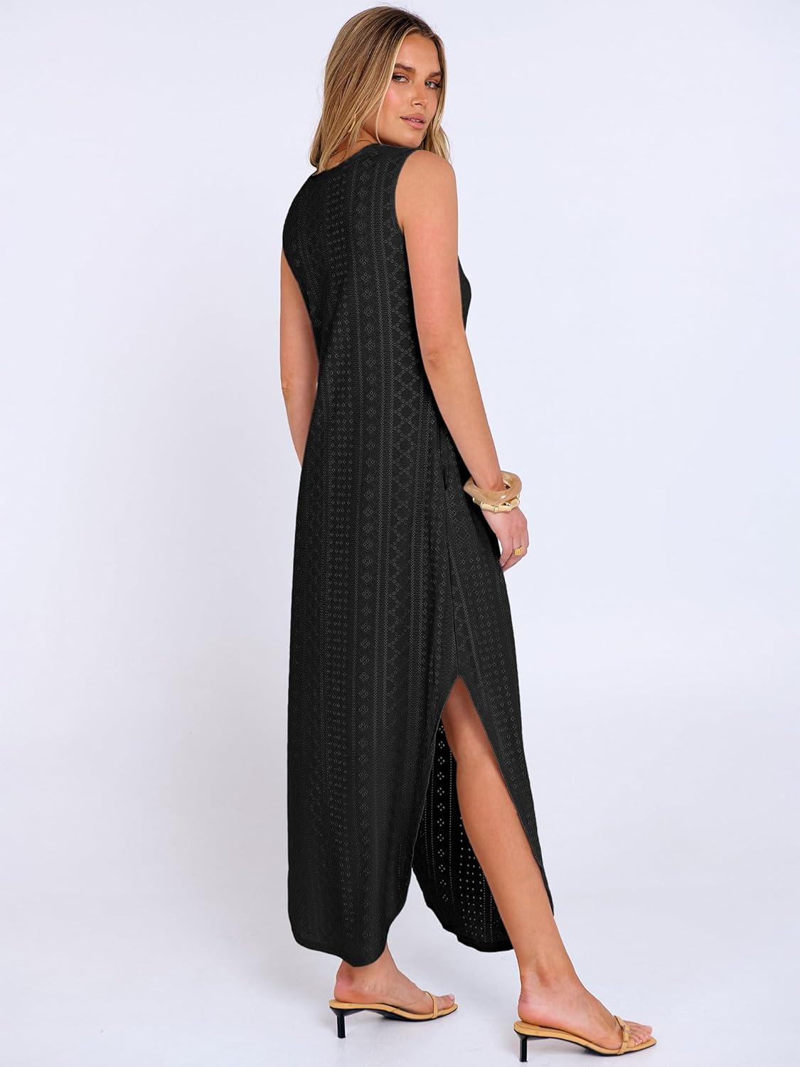 imageANRABESS Women Maxi Dress Summer Casual Loose Sleeveless Sundress Coverup Beach Eyelet Dresses 2026 Vacation Travel OutfitsBlack