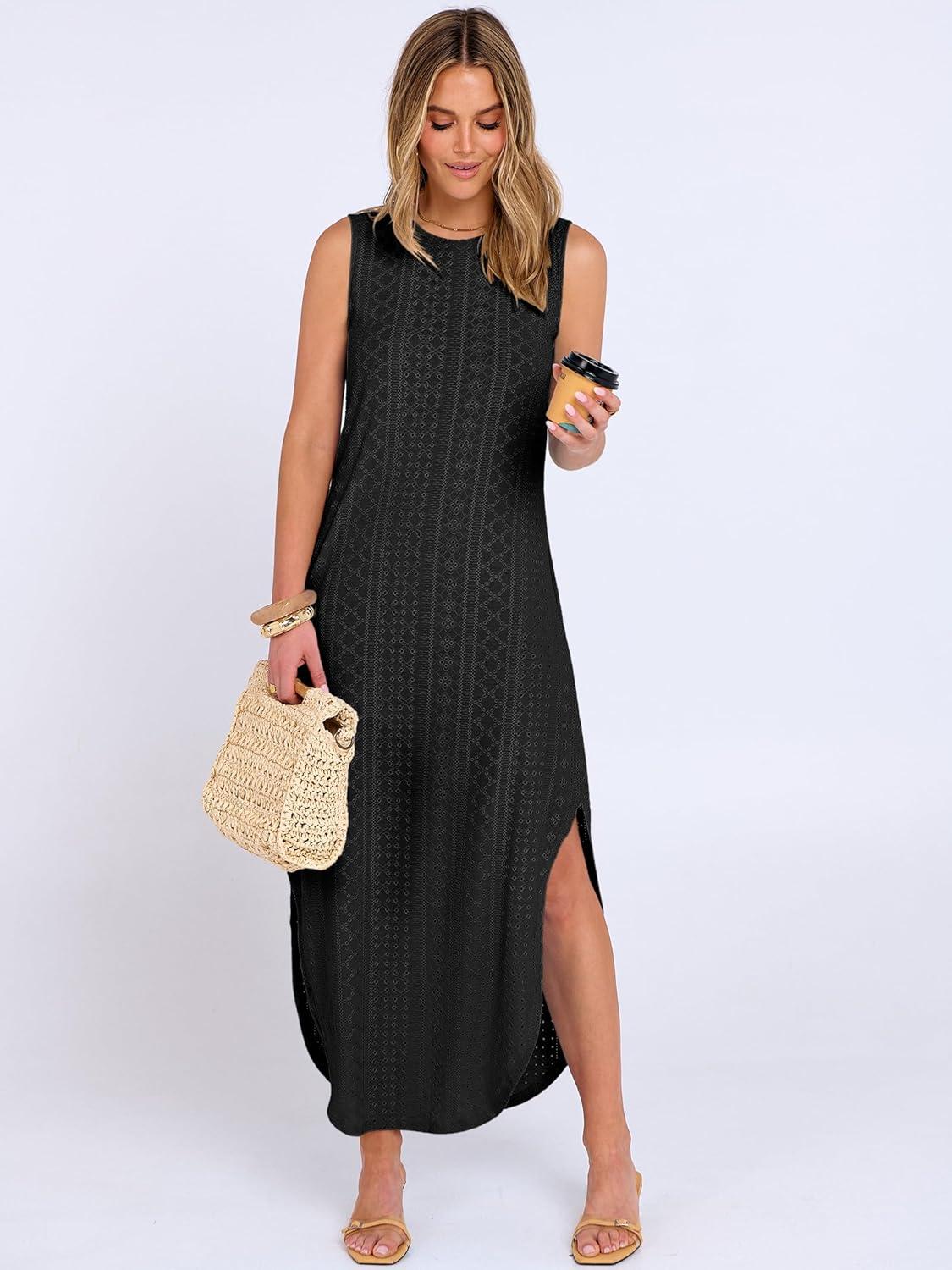 imageANRABESS Women Maxi Dress Summer Casual Loose Sleeveless Sundress Coverup Beach Eyelet Dresses 2026 Vacation Travel OutfitsBlack