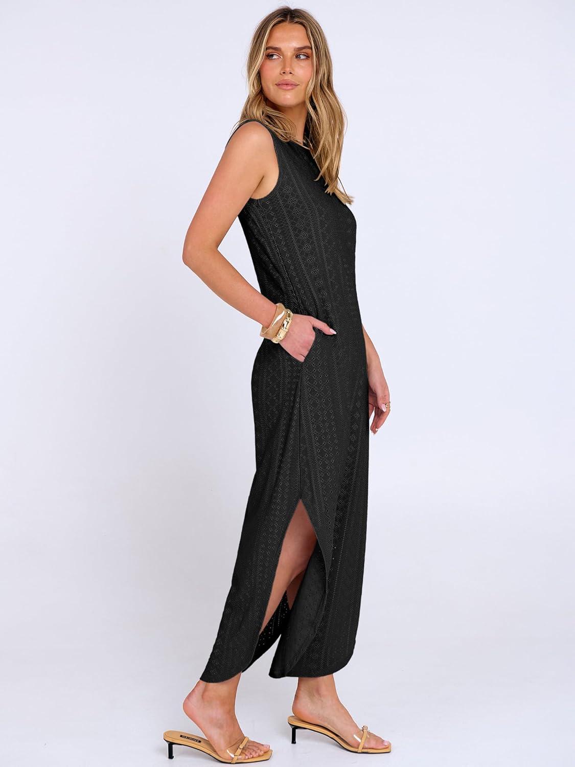 imageANRABESS Women Maxi Dress Summer Casual Loose Sleeveless Sundress Coverup Beach Eyelet Dresses 2026 Vacation Travel OutfitsBlack