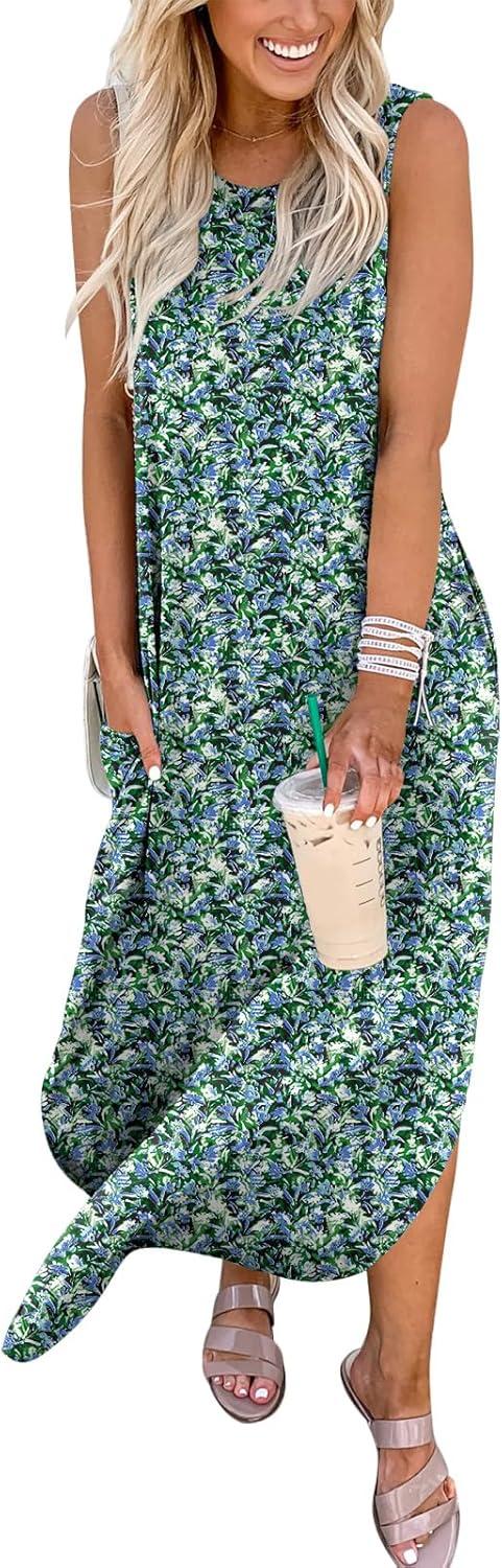 imageANRABESS Women Maxi Dress Summer Casual Loose Sleeveless Sundress Coverup Beach Eyelet Dresses 2026 Vacation Travel OutfitsBlue Green Floral