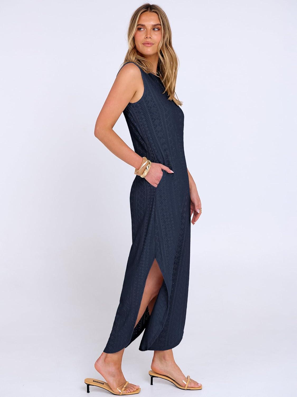 imageANRABESS Women Maxi Dress Summer Casual Loose Sleeveless Sundress Coverup Beach Eyelet Dresses 2026 Vacation Travel OutfitsNavy Blue
