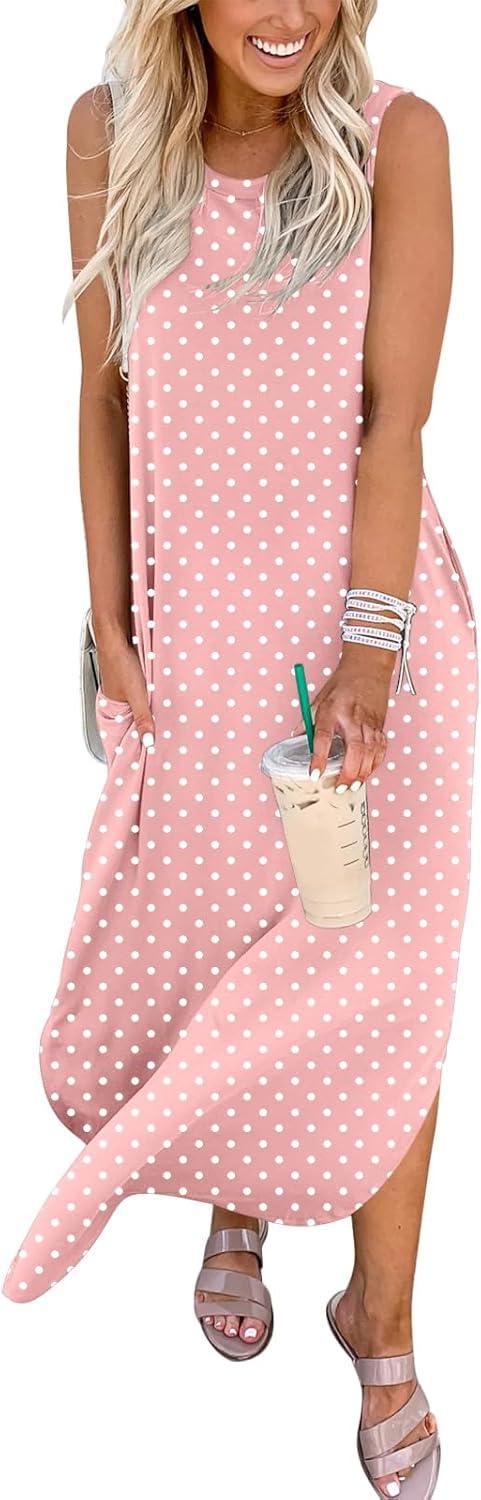 imageANRABESS Women Maxi Dress Summer Casual Loose Sleeveless Sundress Coverup Beach Eyelet Dresses 2026 Vacation Travel OutfitsPink Round Dot
