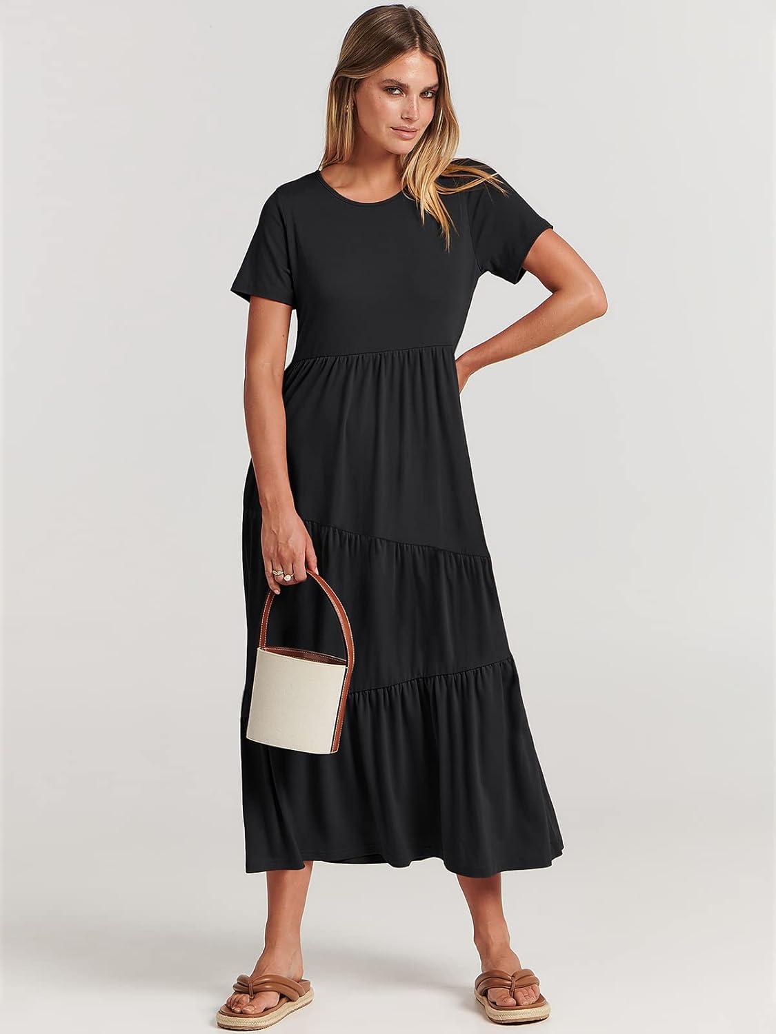 imageANRABESS Women Summer Maxi Dress Short Sleeve Swing Casual Asymmetric Tiered Vacation Long Beach Sundress OutfitsBlack