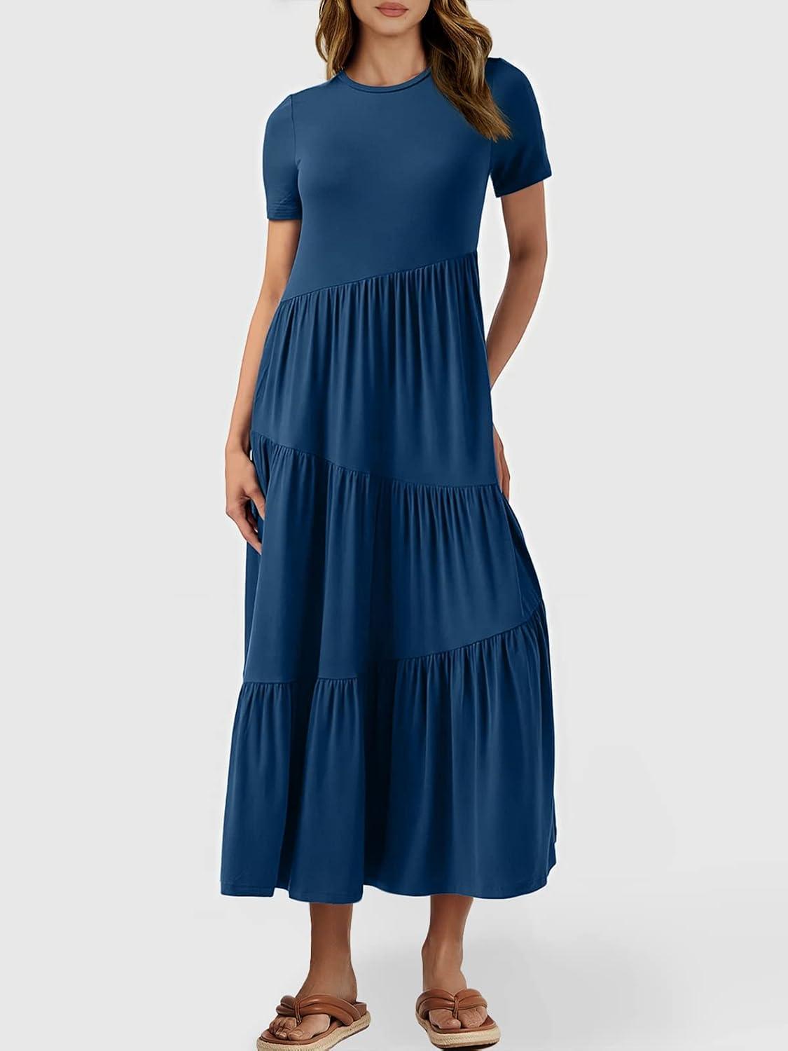 imageANRABESS Women Summer Maxi Dress Short Sleeve Swing Casual Asymmetric Tiered Vacation Long Beach Sundress OutfitsBlue