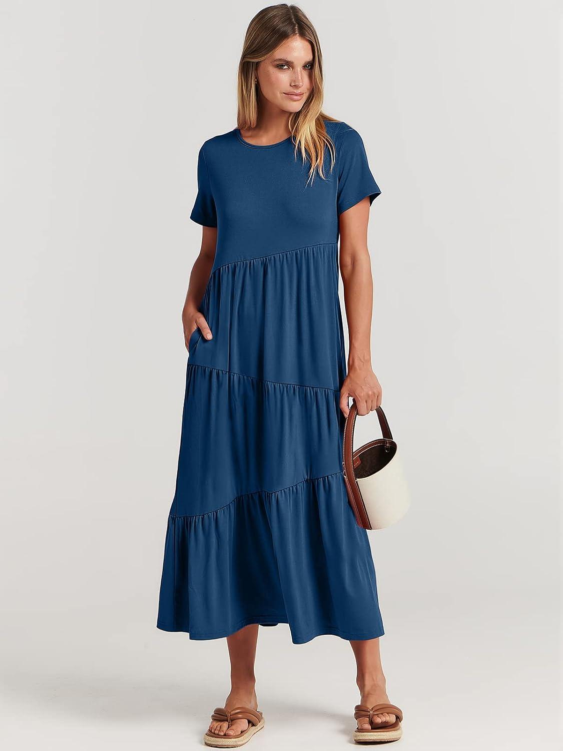 imageANRABESS Women Summer Maxi Dress Short Sleeve Swing Casual Asymmetric Tiered Vacation Long Beach Sundress OutfitsBlue