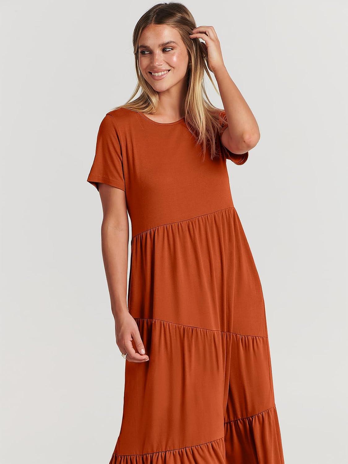 imageANRABESS Women Summer Maxi Dress Short Sleeve Swing Casual Asymmetric Tiered Vacation Long Beach Sundress OutfitsBrick Red