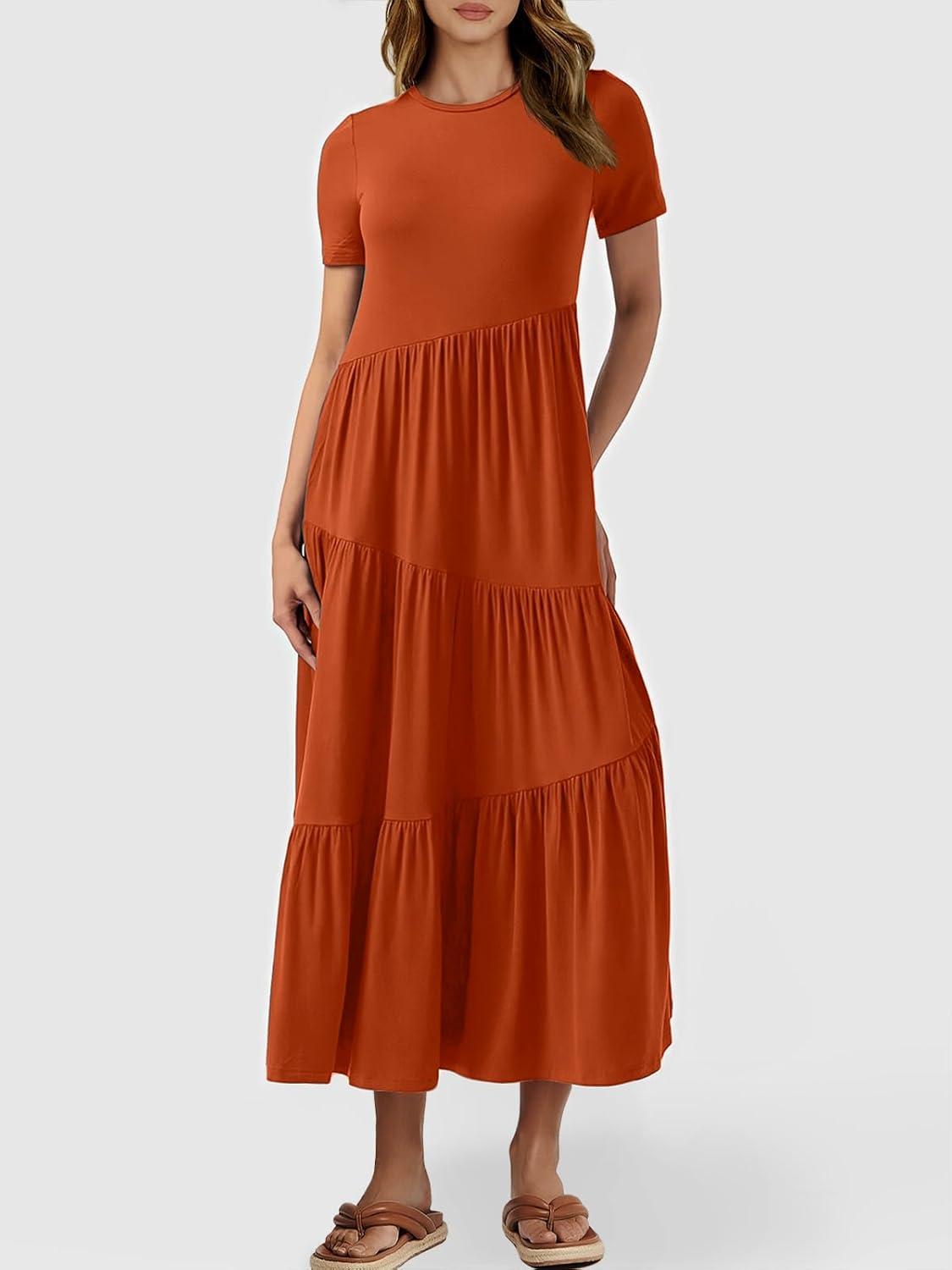 imageANRABESS Women Summer Maxi Dress Short Sleeve Swing Casual Asymmetric Tiered Vacation Long Beach Sundress OutfitsBrick Red