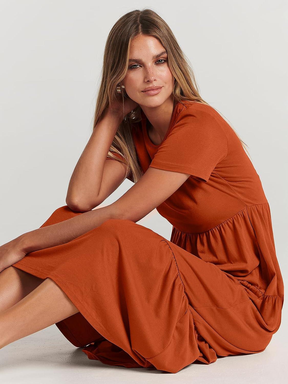 imageANRABESS Women Summer Maxi Dress Short Sleeve Swing Casual Asymmetric Tiered Vacation Long Beach Sundress OutfitsBrick Red