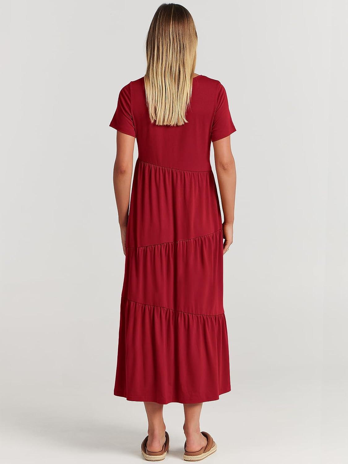 imageANRABESS Women Summer Maxi Dress Short Sleeve Swing Casual Asymmetric Tiered Vacation Long Beach Sundress OutfitsBurgundy
