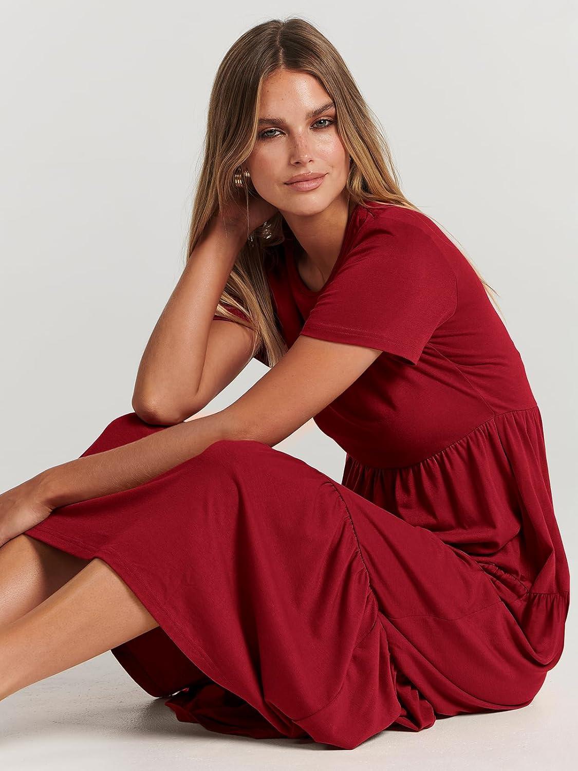 imageANRABESS Women Summer Maxi Dress Short Sleeve Swing Casual Asymmetric Tiered Vacation Long Beach Sundress OutfitsBurgundy