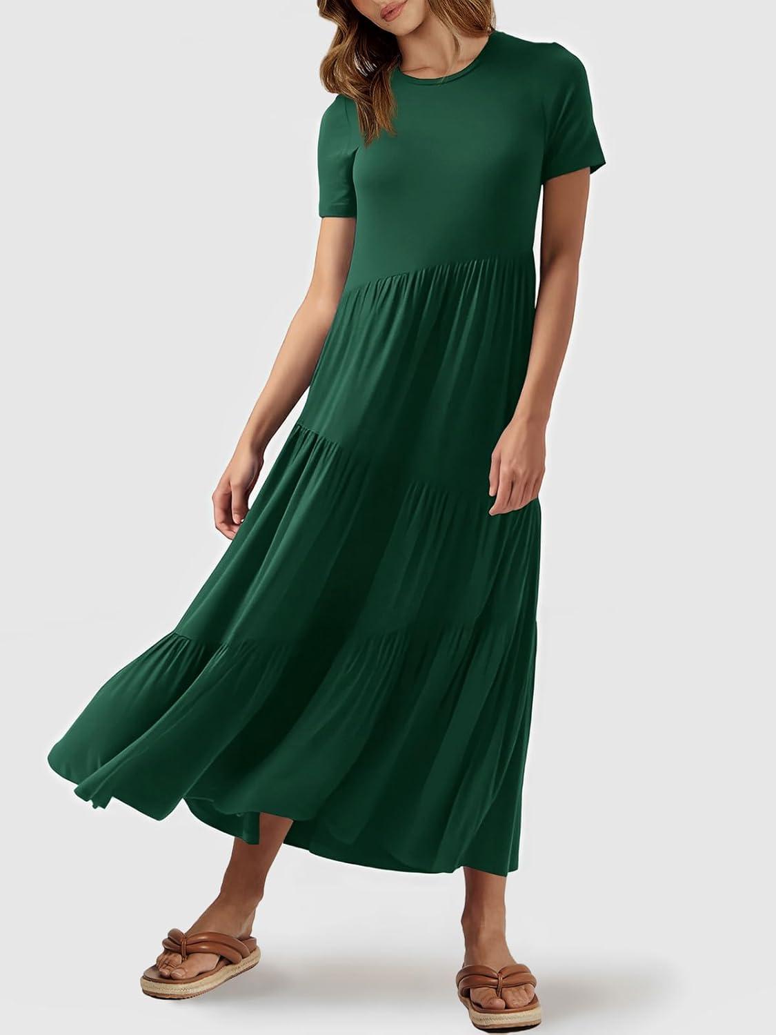 imageANRABESS Women Summer Maxi Dress Short Sleeve Swing Casual Asymmetric Tiered Vacation Long Beach Sundress OutfitsDeep Green