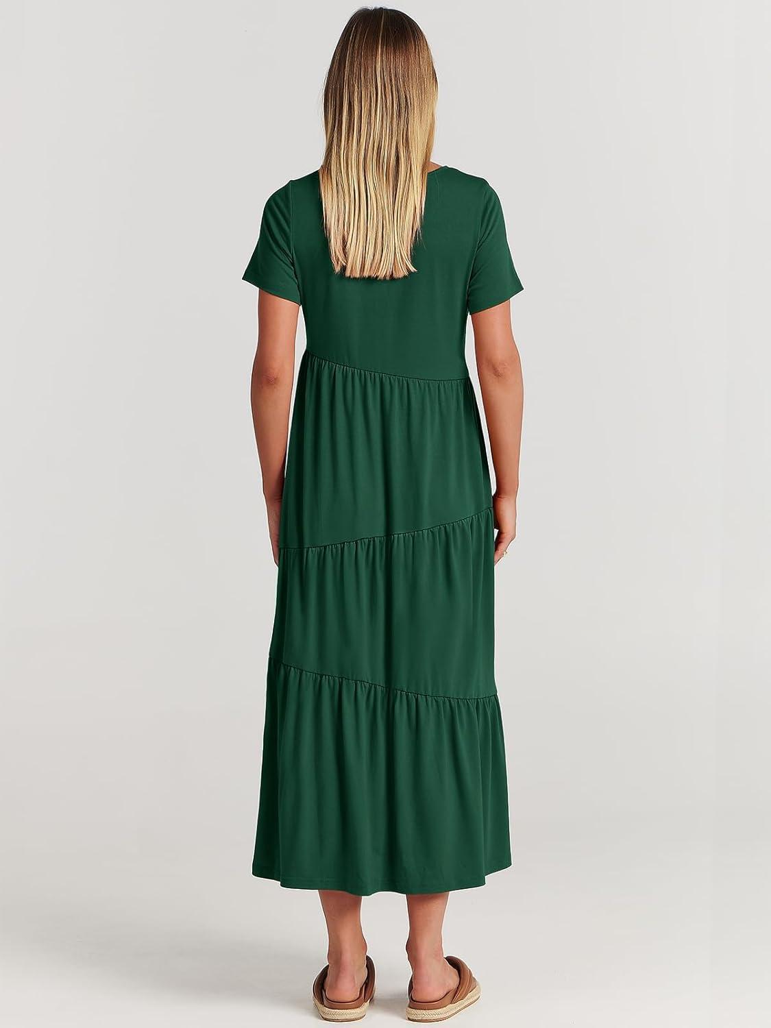 imageANRABESS Women Summer Maxi Dress Short Sleeve Swing Casual Asymmetric Tiered Vacation Long Beach Sundress OutfitsDeep Green