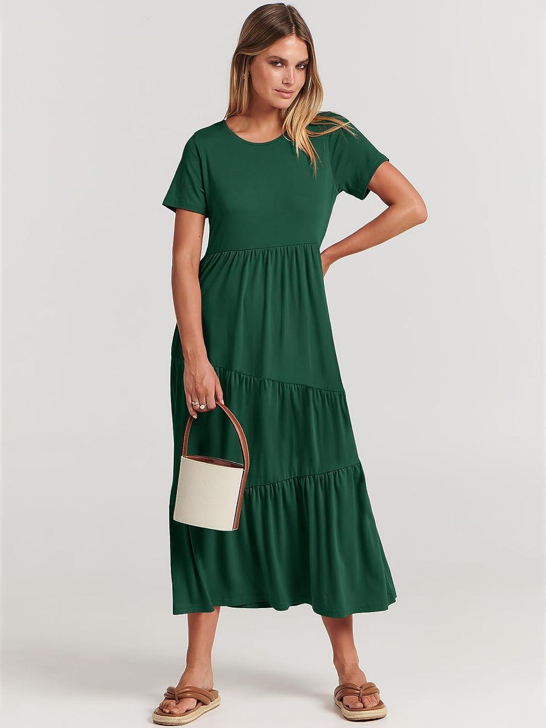 imageANRABESS Women Summer Maxi Dress Short Sleeve Swing Casual Asymmetric Tiered Vacation Long Beach Sundress OutfitsDeep Green