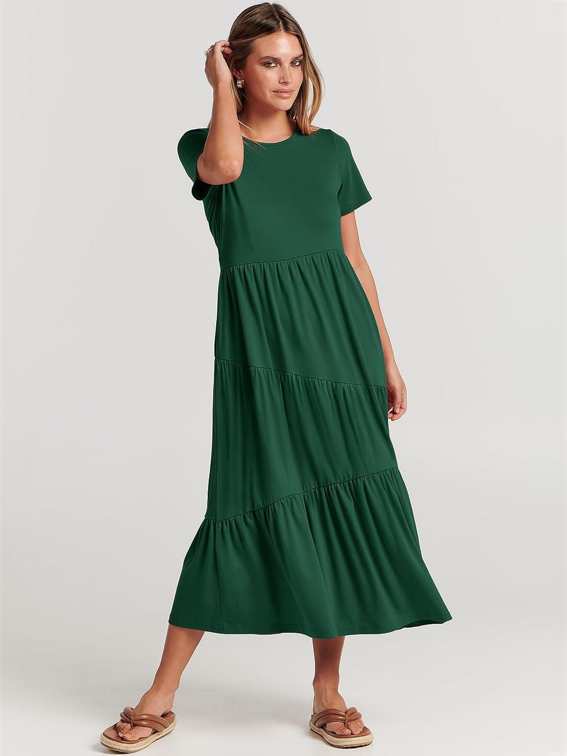 imageANRABESS Women Summer Maxi Dress Short Sleeve Swing Casual Asymmetric Tiered Vacation Long Beach Sundress OutfitsDeep Green