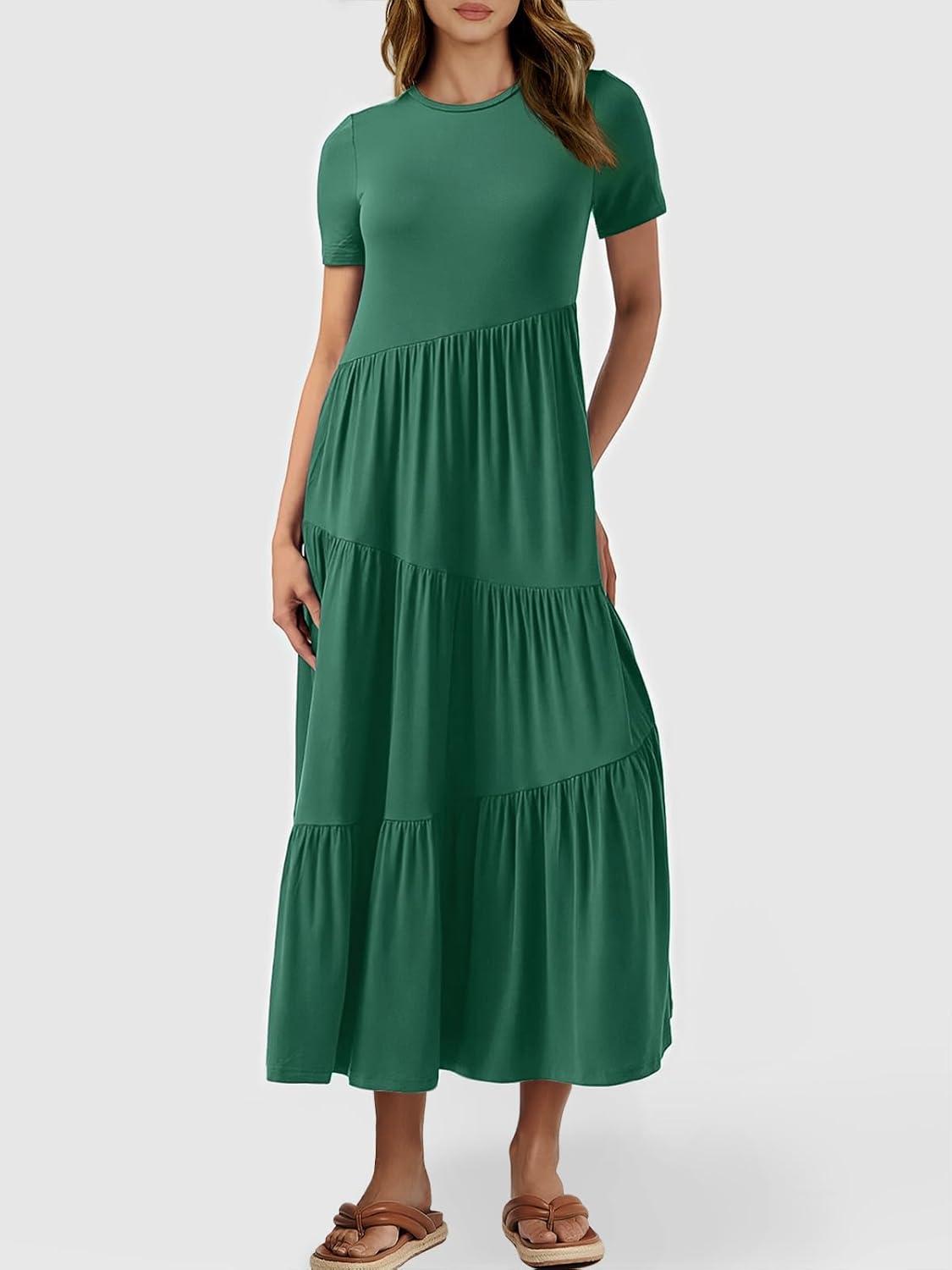 imageANRABESS Women Summer Maxi Dress Short Sleeve Swing Casual Asymmetric Tiered Vacation Long Beach Sundress OutfitsGreen