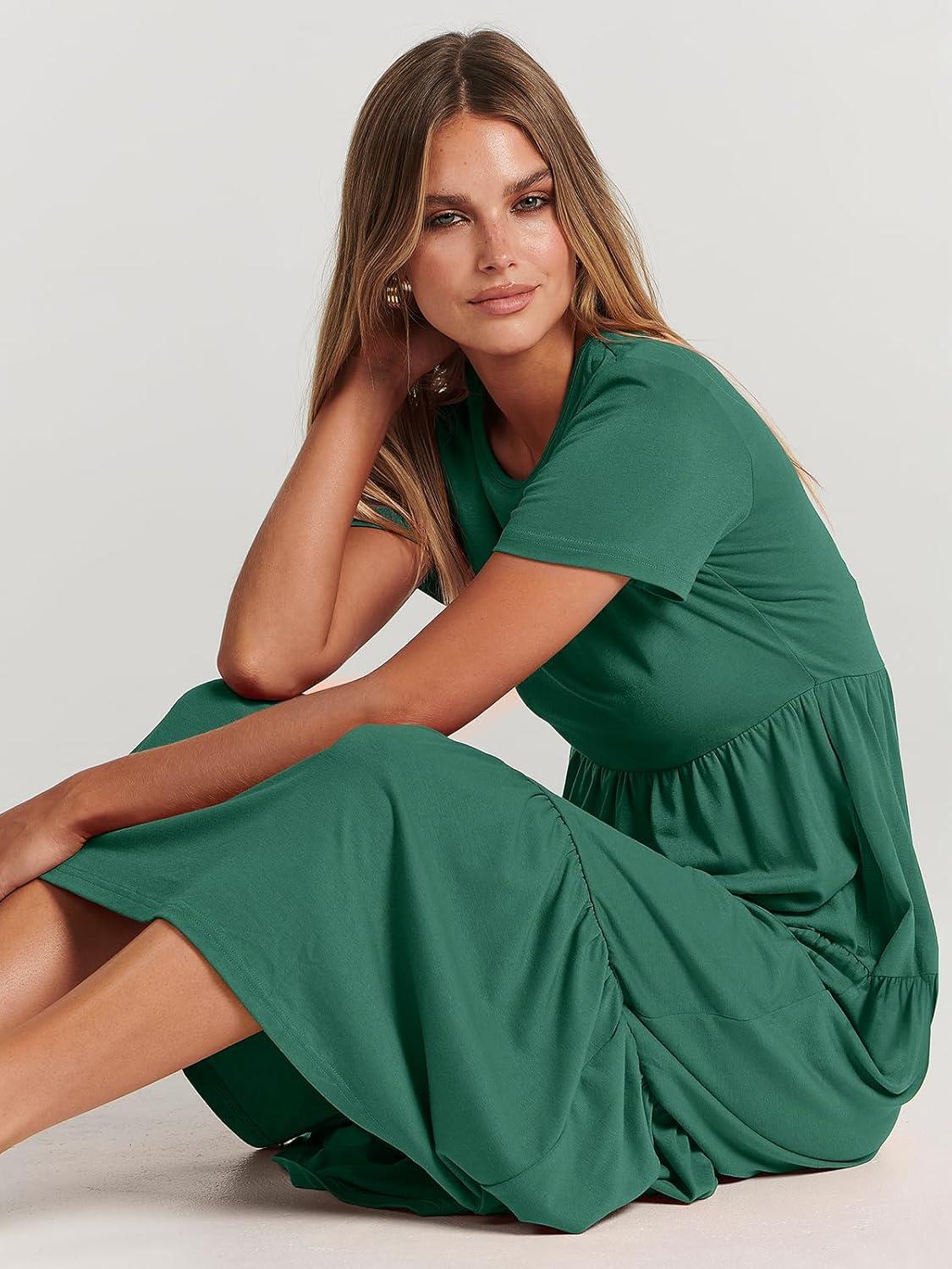 imageANRABESS Women Summer Maxi Dress Short Sleeve Swing Casual Asymmetric Tiered Vacation Long Beach Sundress OutfitsGreen