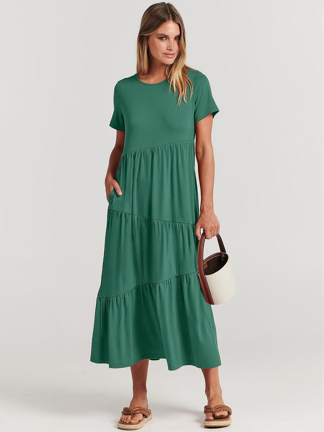 imageANRABESS Women Summer Maxi Dress Short Sleeve Swing Casual Asymmetric Tiered Vacation Long Beach Sundress OutfitsGreen