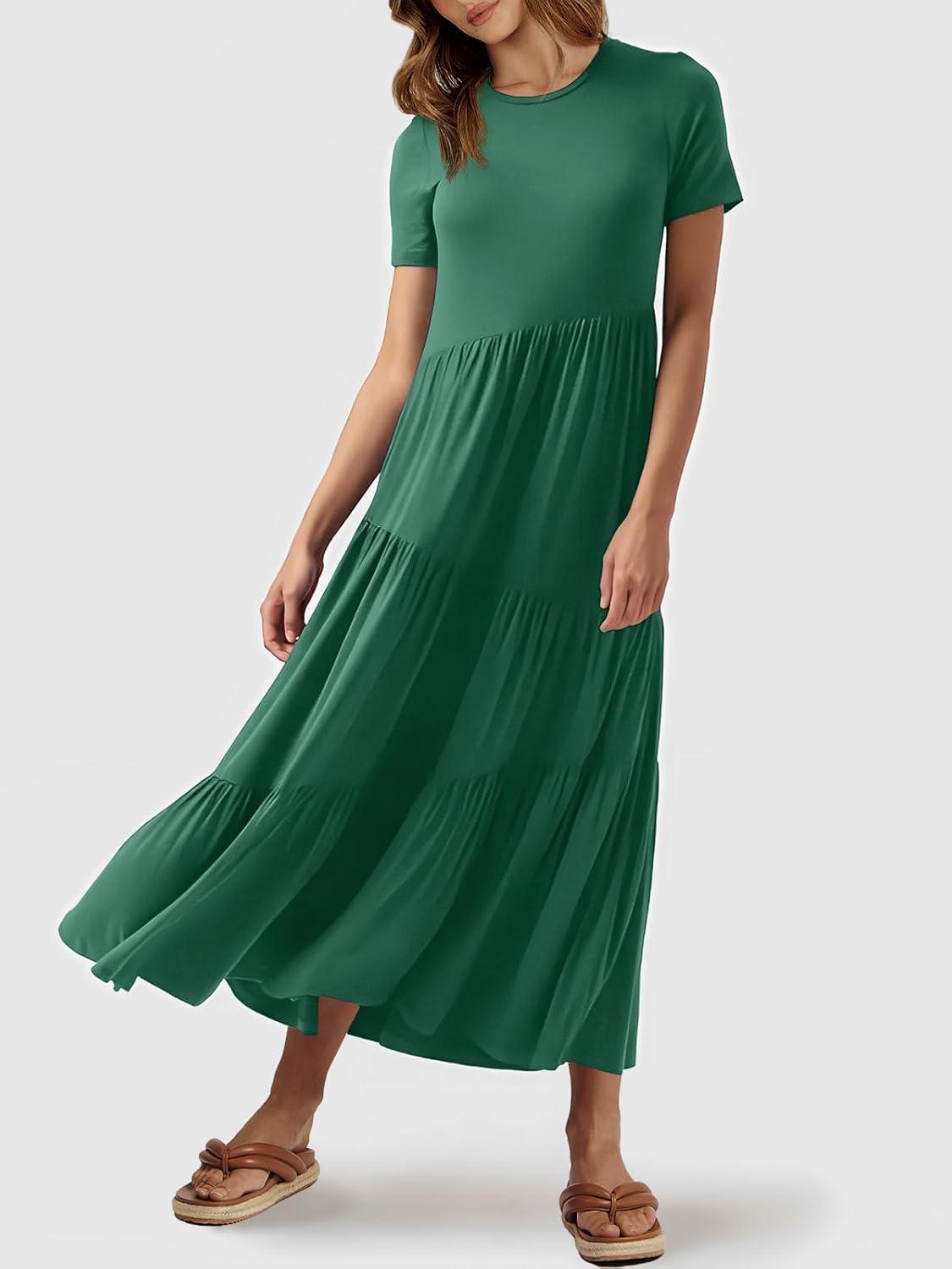 imageANRABESS Women Summer Maxi Dress Short Sleeve Swing Casual Asymmetric Tiered Vacation Long Beach Sundress OutfitsGreen