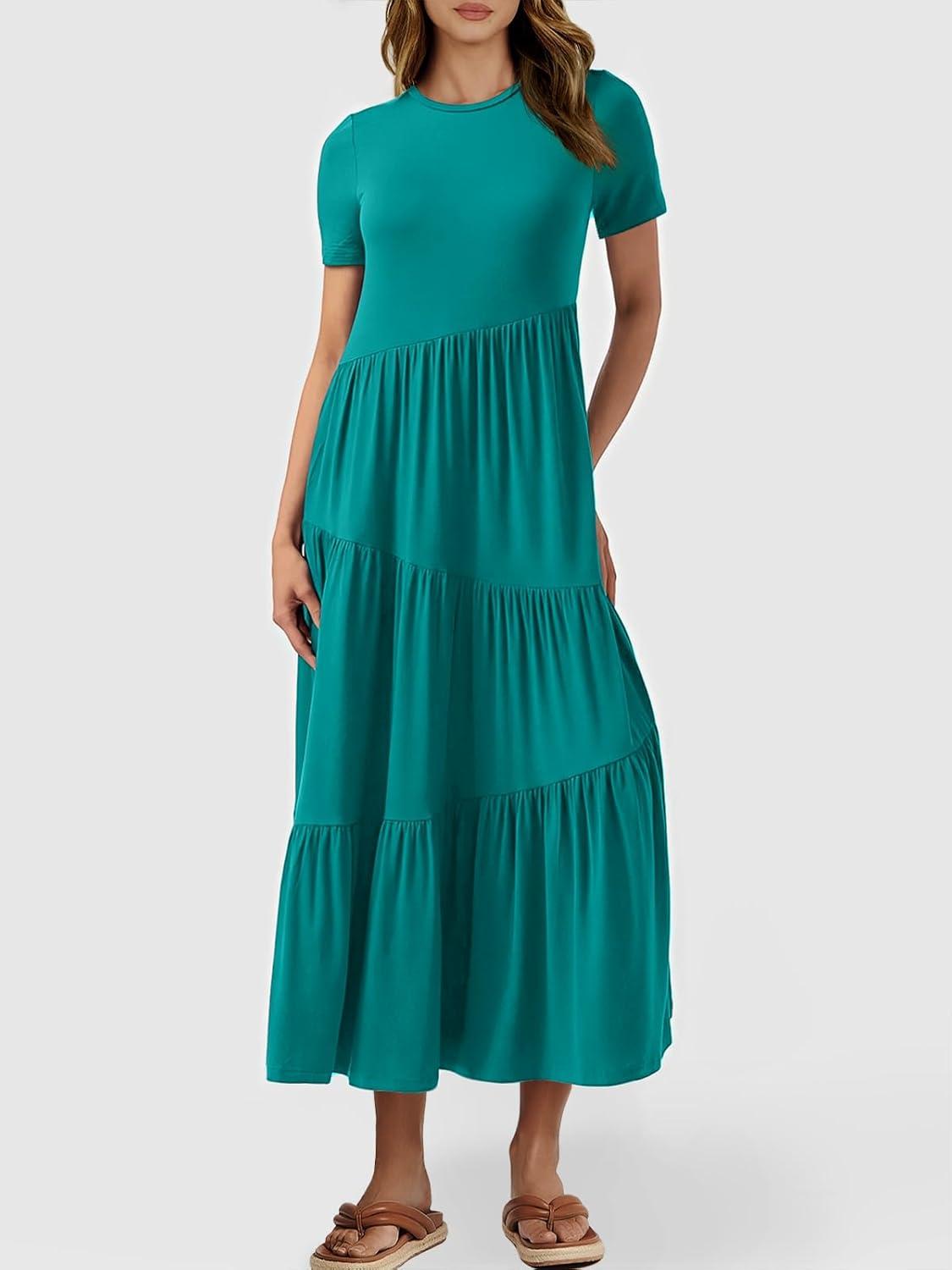 imageANRABESS Women Summer Maxi Dress Short Sleeve Swing Casual Asymmetric Tiered Vacation Long Beach Sundress OutfitsLake