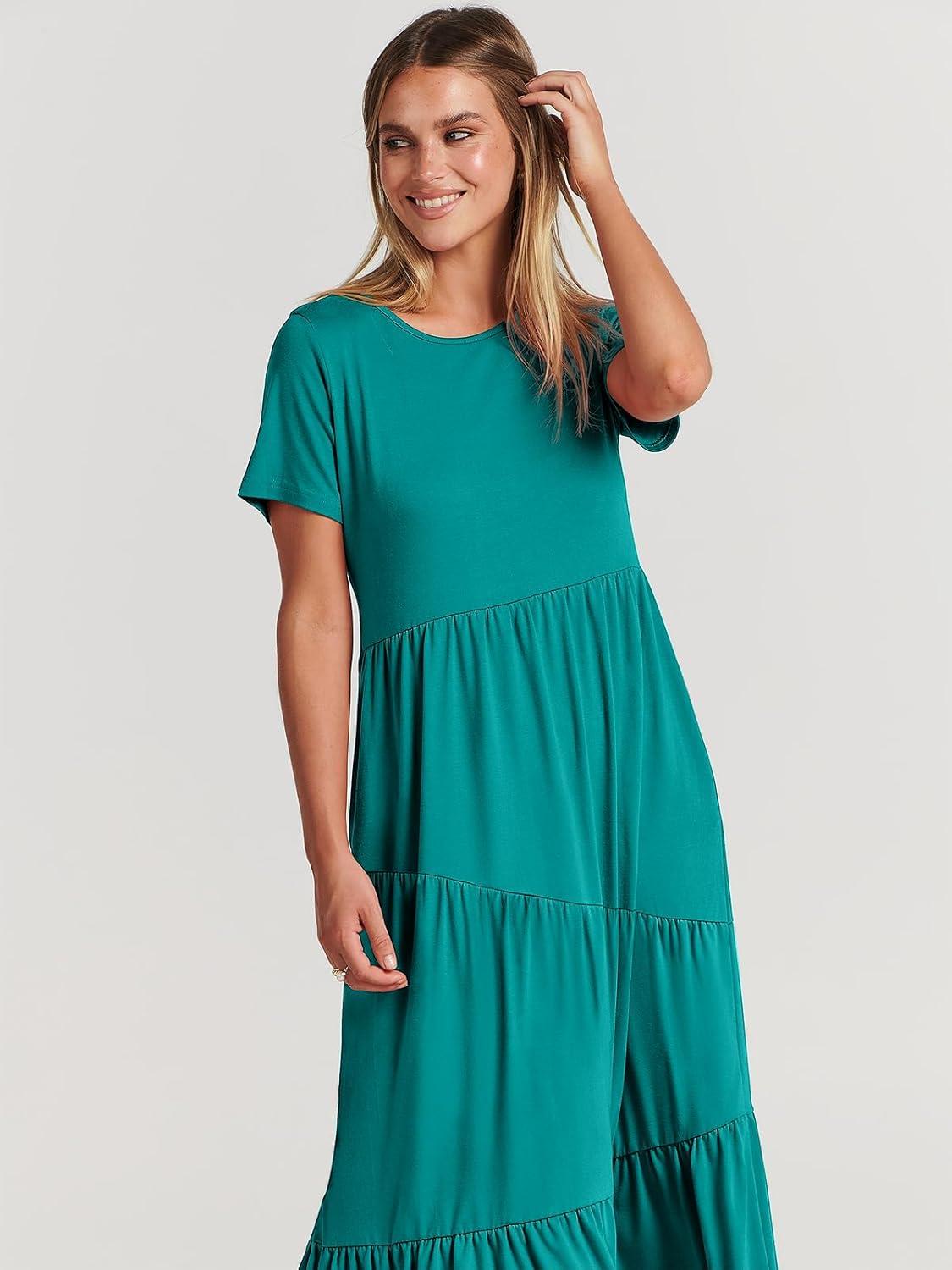 imageANRABESS Women Summer Maxi Dress Short Sleeve Swing Casual Asymmetric Tiered Vacation Long Beach Sundress OutfitsLake