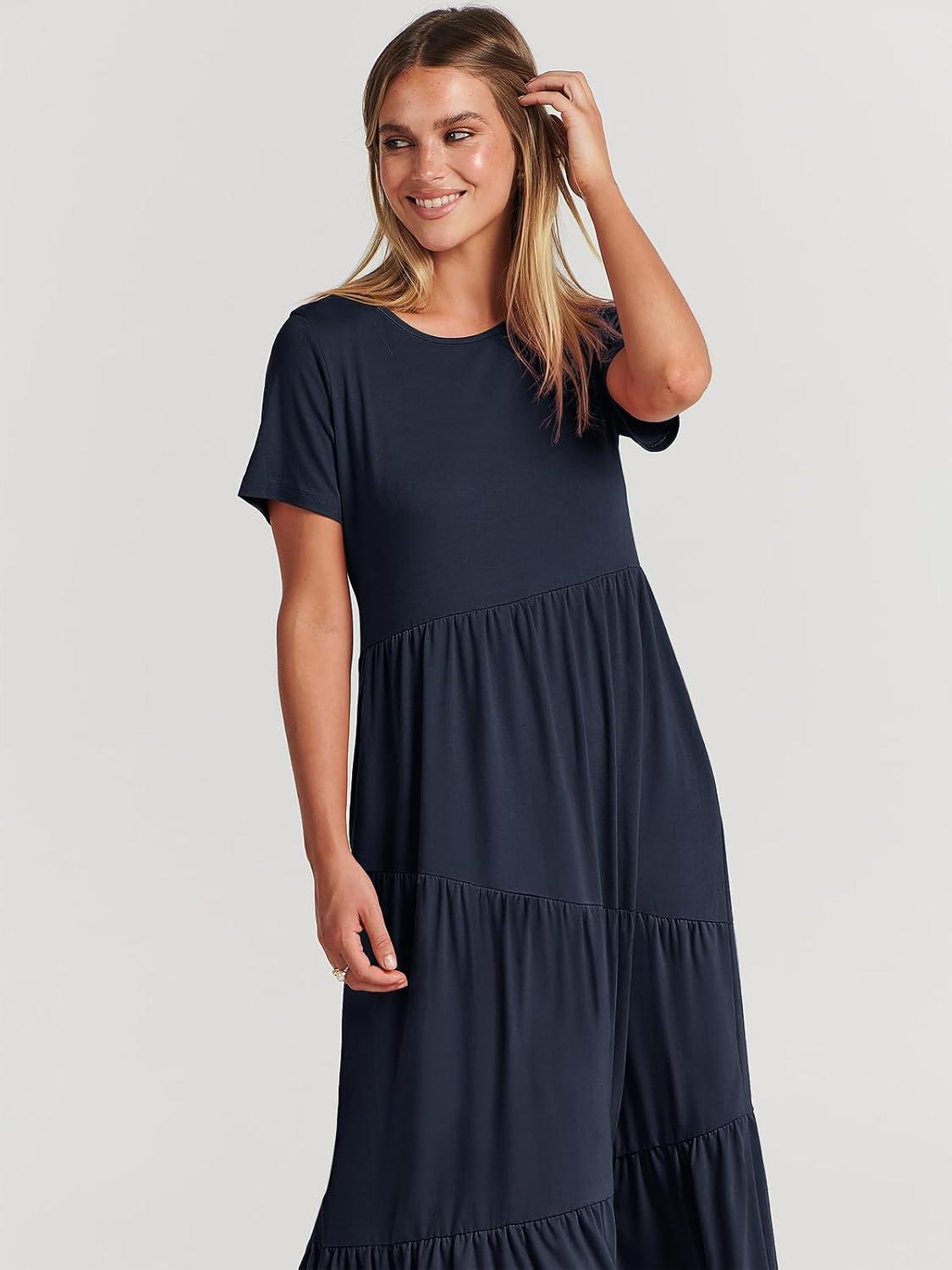 imageANRABESS Women Summer Maxi Dress Short Sleeve Swing Casual Asymmetric Tiered Vacation Long Beach Sundress OutfitsNavy Blue