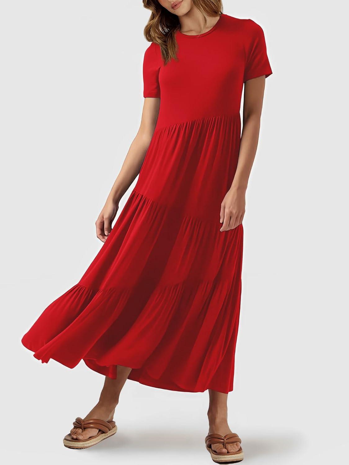 imageANRABESS Women Summer Maxi Dress Short Sleeve Swing Casual Asymmetric Tiered Vacation Long Beach Sundress OutfitsRed