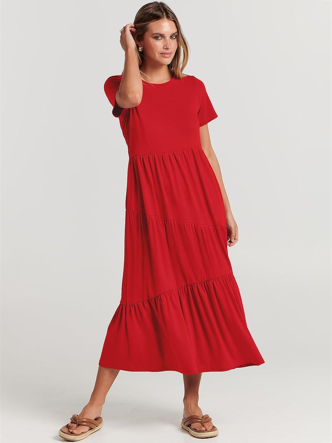imageANRABESS Women Summer Maxi Dress Short Sleeve Swing Casual Asymmetric Tiered Vacation Long Beach Sundress OutfitsRed